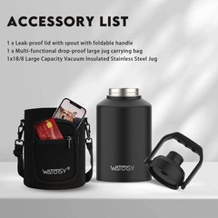 1 Gallon Insulated Water Bottle – 128oz Leak Proof Stainless Steel Water Jug