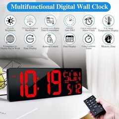 17.2″ Large LED Digital Wall Clock w/ Remote Control &Auto-Adjustable Brightness