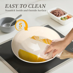 Nonstick Ceramic Cookware Set, 7-Piece Cream White Non-Toxic Pots and Pans Set,