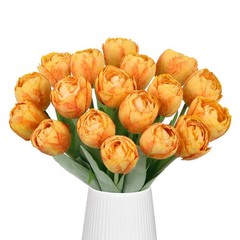 2 Bundles Artificial Tulips Flowers Orange Fake Silk Tulips Bouquet 18PCS Fau…