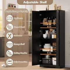 Tall Kitchen Pantry Cabinet, 60” Storage Cabinet w/2 Doors & Adjustable Shelves