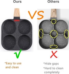 4 Holes Egg Fry Pan Pancake Maker Non-stick Egg Hamburger Pan W/ Wooden Handle