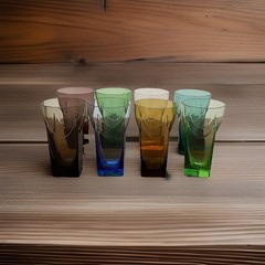 Mid-Century Modern Italian Art Glass Set Of Eight Wedge Base Barware MCM