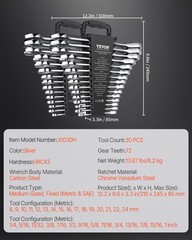 Combination Wrench Set 30 PCS SAE 1/4″ to 1″, Metric 8mm to 24mm Organizer Rack