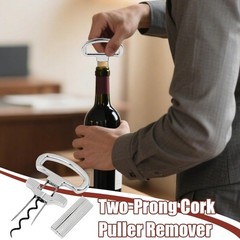 Two-Prong Cork Puller Remover Ah-So Old Wine Opener Multifunction Beer Corkscrew