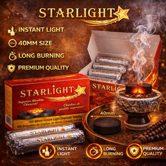 100 Ct Starlight 40 mm Round Charcoal Disc Hookah Narghile Incense Slow Burn