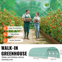 VEVOR Walk-in Tunnel Greenhouse 29.2×9.7×6.5ft Galvanized Frame PE Cover Green