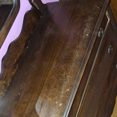 Antique Dark Wood 3-Drawer Freestanding Bedroom Dresser with Mirror, Brown Wood