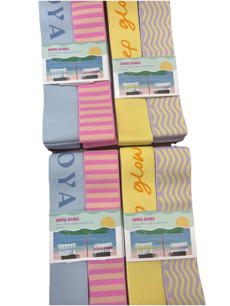 Bon Voyage 4 Pack Towel Bands, Towel Bands, 1.5 in. x 15.5 in. design Assorted