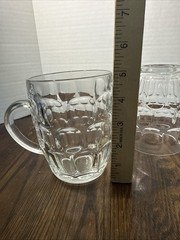 ARCOROC FRANCE Vtg Clear Glass Thumbprint Beer Barrel Heavy Mug Stein Dimple (2)