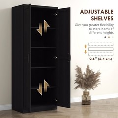 63″ Rustic 2-Door Kitchen Freestanding Storage Cabinet Pantry Shelves, Brown