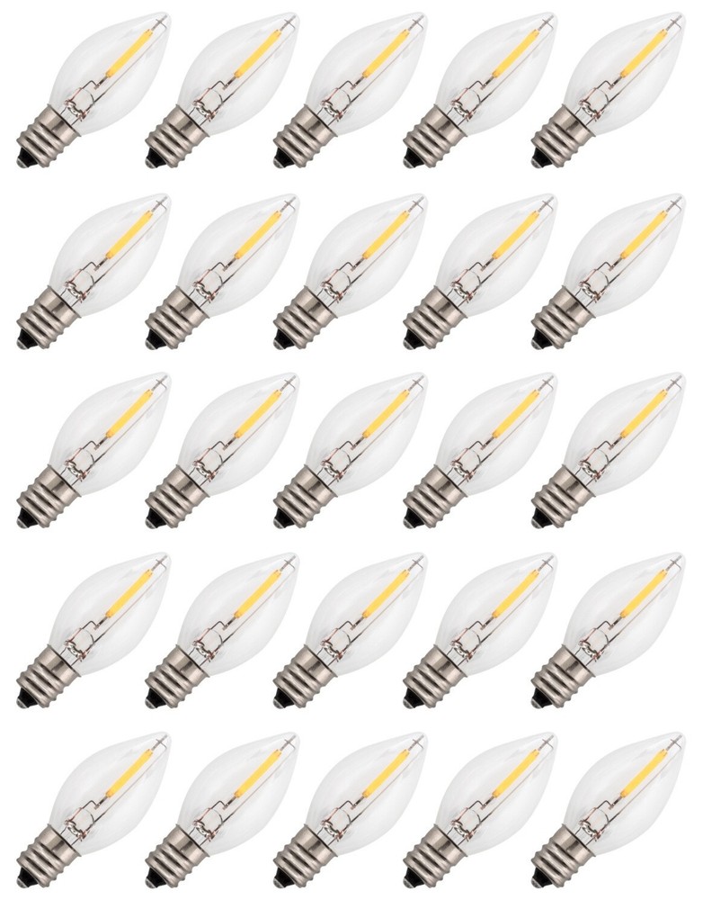 25 LED Replacement Light Bulbs for Night Lights C7 Base, 0.7w, 120v