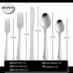 60 Pieces Flatware Set Stainless Steel Silverware Set Service for 12 kitchen