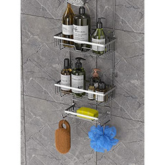 Bathroom Shower Caddy Hanging 3 Tier Rustproof Over Shower Head Organizer Silver