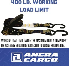 6′ Camo Ratchet Strap 400lb Load with Vinyl-Coated Hooks