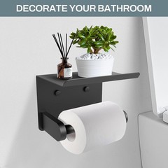 Matte Black Toilet Paper Roll Holder with Shelf SetSail Wall Mount