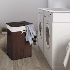 Costway Rectangle Bamboo Hamper Laundry Basket Washing Cloth Bin Lid Brown