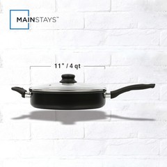 Large Deep Frying Pan With Glass Lid Non Stick Saute Fry Pan 2 Handle 4 QT