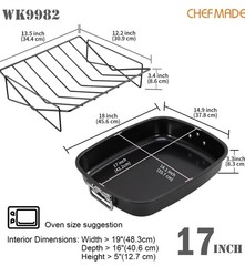 CHEFMADE Turkey Roasting Pan with V Rack, 17 Inch Deep Roasting Pan Non Stick!