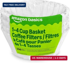 Basket Coffee Filters for 1-4 Cup Coffee Makers, White, 200 Count