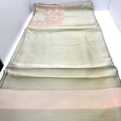 Vtg Reversible Gray Pink Damask Banquet Set 9.5 Ft Tablecloth & 11 Napkins