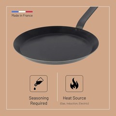 De Buyer Carbon Steel Crepe & Tortilla Pan 9.5” Diameter, 7.5” Cooking Surface