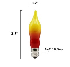 12 Pack Orange & Red Flame Tip Bulbs, 7W 120V, E12 Candelabra Base