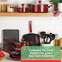 T-fal Easy Care, 20 Piece Non-Stick Pots and Pans Cookware Set, Red