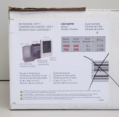 Cadet ComPak CSC102TW 1000W 240V 3415 BTU Fan Forced Wall Heater White 67505 New