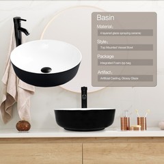 ELECWISH Bathroom Vessel Sink Black Ceramic Vanity Basin Bowl Faucet Drain Combo