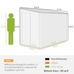 4.6′ x 9′ Metal Outdoor Storage Shed with Lockable Doors, Dark Gray