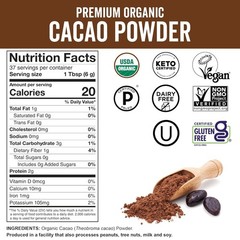 Organic Cacao Powder, 8 Oz – Unsweetened Cocoa Powder with Rich Dark Chocolate F