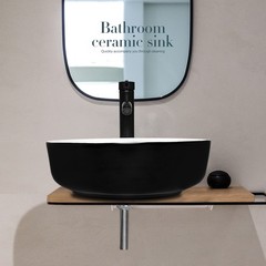 ELECWISH Bathroom Vessel Sink Black Ceramic Vanity Basin Bowl Faucet Drain Combo