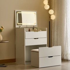3 – in – 1 Vanity Desk with Mirror And Lights, Small Vanity Desk Set with