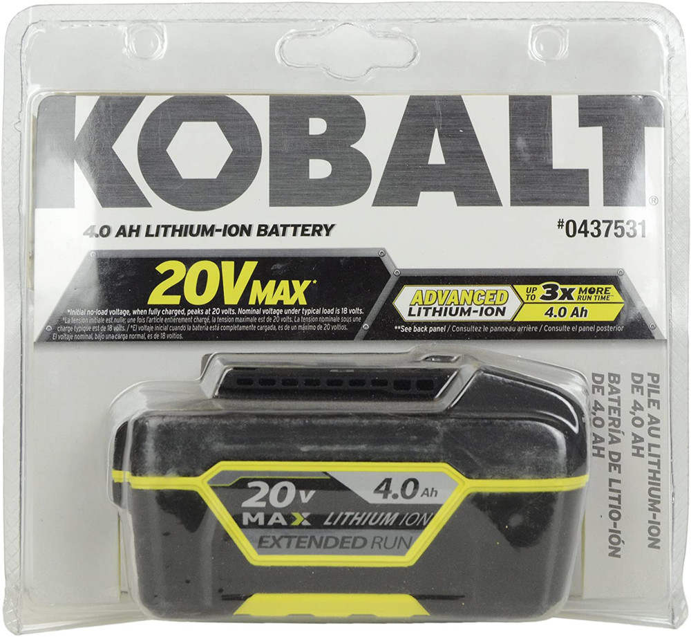 KOBALT #0437531 20V MAX LITHIUM-ION 4.0Ah up to 3X RUN BATTERY