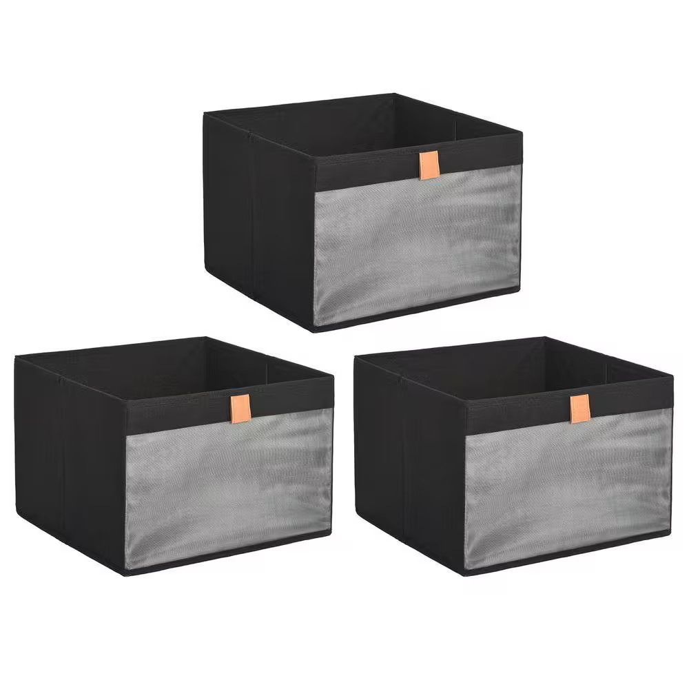 Black 14.5 In. X 10.3 In. Fabric Decorative Basket Set of 3 with Clear Window an