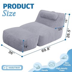 Giant Bean Bag Chairs for Adults,Bean Bag Lounger with Plush Light Grey
