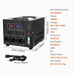 VEVOR 3000W Voltage Converter Transformer Step Up/Down 220V-110V /110V-220V CE