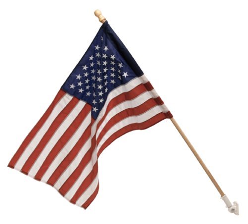 2×3 Feet Embroidered Nylon US Flag Kit w/ 5-Foot Wood Pole & Bracket