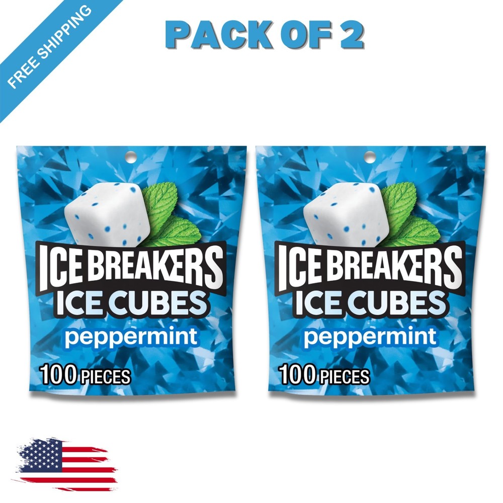 (Pack of 2) Ice Breakers Ice Cubes Peppermint Sugar Free Gum 8.11 oz 2x 100 pcs