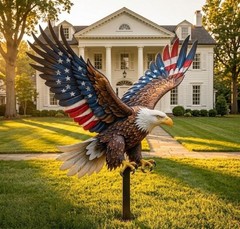 American Eagle Metal Yard Stake, Patriotic Flag Outdoor Decor Veteran Gift