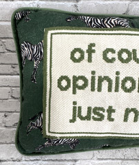 Needlepoint Decorative Throw Pillow Rectangular Green Ivory Zebra JUST NOT TO ME