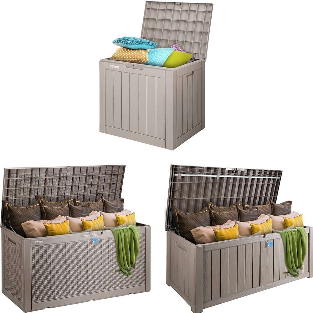 VEVOR Deck Box Indoor Outdoor Storage Box 31/100/120 Gal Resin for Cushions Toys