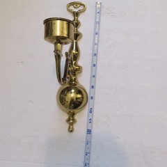 Vintage Solid Brass Wall Sconce Candle Holders Pair Polished Gold Spindle 12.5in