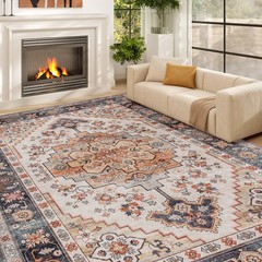 HOMCOM Area Rug 8×10, Machine Washable Rug for Living Room, Tawny Brown