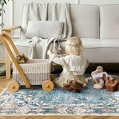 Boho Rug 3’x5′ Machine Washable Teal Small Area Rugs for Entryway Bedroom