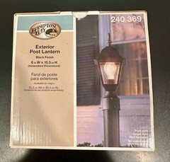 Hampton Bay Exterior Post Lantern Black Finish 240369 6in W x 15.5in H *NEW*