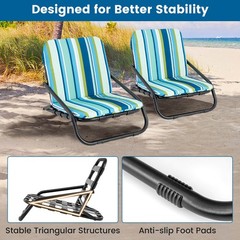 Low Beach Chairs for Adults 2 Pack with Aluminum Frame and Soft Cushion 300 LBS