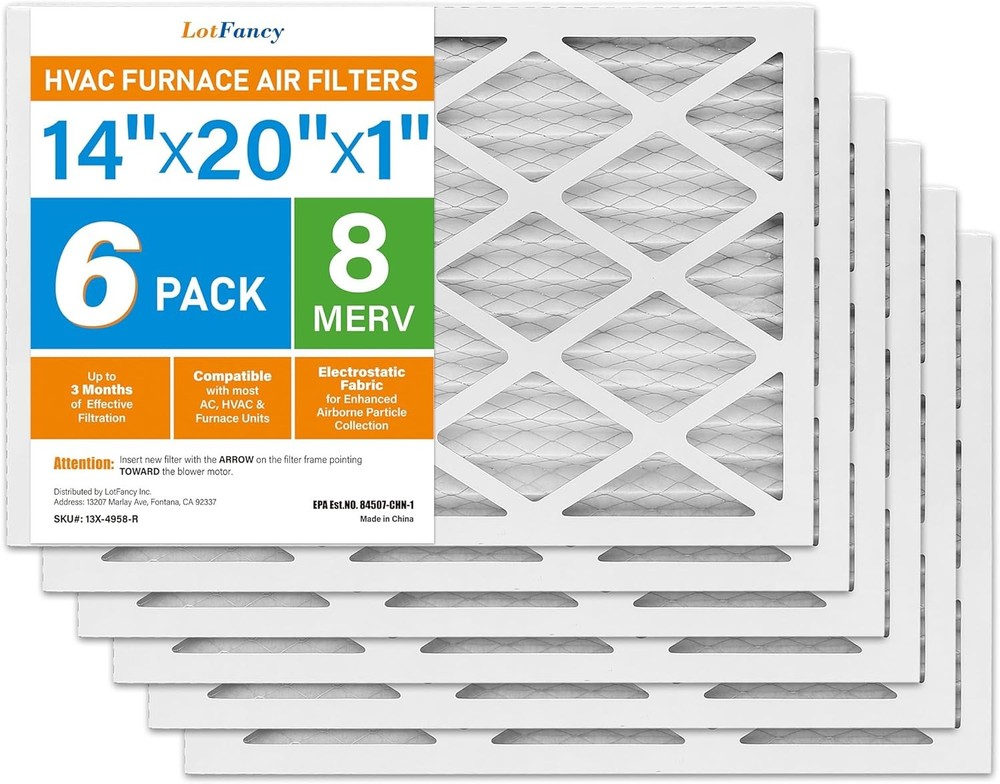 6 Pack 14x20x1 Air Filter MERV 8 Electrostatic Pleated Furnace AC Filter