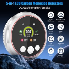 5-in-1 Gas & Co Detector, Plug-in Design with Battery Backup Safety